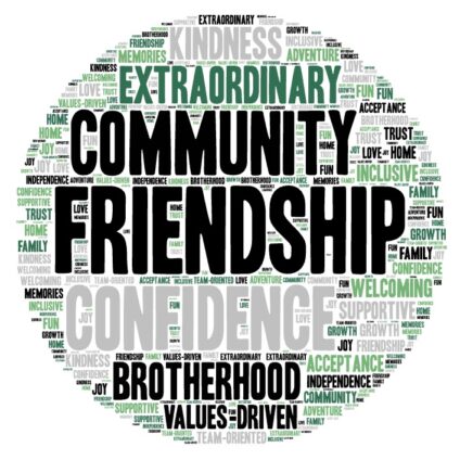 community, friendship, kindness, confidence